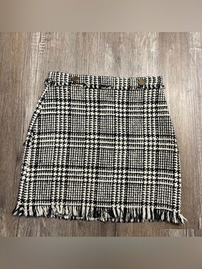 Zara Black and White Plaid Fringe Mini Skirt